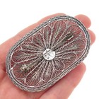 925 Sterling Silver Vintage Palestine Real Green Onyx Floral Filigree Pin Brooch