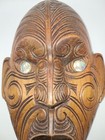 Vintage M  ori Hand Carved Wood Parata Mask Abalone Eyes New Zealand Wall Hanging