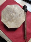 Native American 8 In  Traditional Deerskin Hand Drum W 12 In  Stick beater