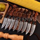 8 Pcs Everest Handmade Hand Forged Damascus Steel Chef Knife Steak Knives Set