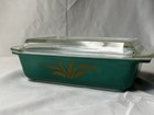 Vintage Promotional Pyrex Green Gold Wheat Casserole Dish With Lid   575 -b 2qt