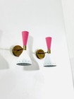 White   Pink Mid Century Brass Wall Sconce Light Pair Italian Sconce Lamp Adjust