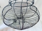 Vintage French Farmhouse Wire Egg Basket W  Coiled Fixed Handle  Footed