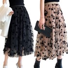 Ladies Women Tulle Mesh Skirt Elastic High Waist Layers Pleated Skirt Long Dress