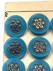 Vintage Carded Set Of 12 Flower floral Blue Glass Buttons - 9 16   p5 