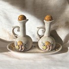 Vintage Arnels Mushroom Oil   Vinegar Cruet Set Ceramic Hand Painted Bottles