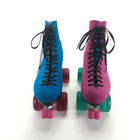 Riedell Custom Pink   Blue Suede Leather Lace Up Roller Skates Size 6 Women