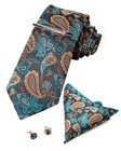 Men s Paisley Necktie And Pocket Square Cufflink Tie Clip Set Slim Ties Emera   