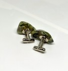 Vintage Australian Rainforest Jasper Cufflinks  Natural Green Tumbled Stone