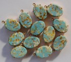 Vintage 2 Antique Glass Oval Bead Pendants Rare     Turquoise Matrix     16x11mm 