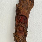 Vintage Hand Carved Wood Spirit Face Wall Hanging Rustic Tree Bark Folk Art 12 