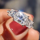 5 4ctw Princess Cut Moissanite Three Stone Engagement Ring 14k White Gold Plated