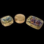 3 Vintage Pill Box Lot Gold Tone Floral Enamel Hinged Purse Trinket Cases Granny