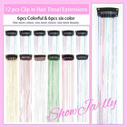 Hair Tinsel 24 Inch Clip In Corlorful Hair Tinsel Pack Of 12pcs Heat Resistant F