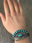 Old Vintage Native American Navajo Morenci Turquoise Sterling Bracelet Signed