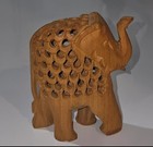 Vintage Wooden Indian Jali Carved Elephant Mother With Baby Inside