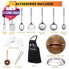 14 Piece Carbon Steel Wok Pan  Woks   Stir-fry Pans Set 12 6    Black