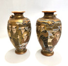 Satsuma Japanese Porcelain Vases Pair Meiji Period Dragons Hand-painted Gilded