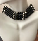 Native American Indian Style Buffalo Bone Choker Necklace Beaded Black Stone