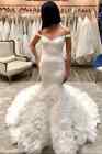 Off Shoulder Mermaid Wedding Dresses Backless Cascading Ruffles Bridal Gowns