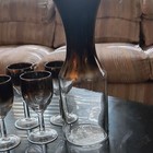 Vintage Mcm Smoke Ombre Glassware Bar Set Decanter Carafe Wine Goblets Tumbler 9