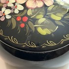Vintage Trinket Box Floral Hand Painted Black Metal Ussr Pink Black Gold 5 X 3