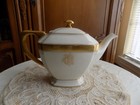 Antique Lenox Art Deco White   Gold Tea Pot With Monogam