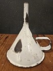 Vintage Small Farmhouse White With Black Rim Enameled Funnel With Handle 4  Inch
