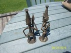 African Vintage Tribal Unique Bronze Figurines Man With Spear   Women With Baby
