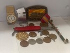 Vintage Junk Drawer Lot Watch money Clip Zippo Coins Gold Plate Pog Belt Buckle