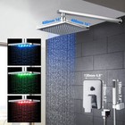 16  Rain Chrome Shower Faucet Set Led Square Head Mixer Valve Wall Mounted Tap