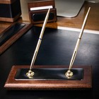 Dacasso Walnut Leather Double Pen Holder - Luxury Pen Stand Rolling Ball Pens -