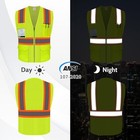 Safety Vest With Pockets  Hi Vis Construction Vest For Men Women  Neon High 