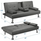 Luxury Faux Leather Futon Sofa Bed W  Cupholders   Pillows Small Spaces Durable