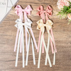4 Pcs Hair Bows Ribbon For Women Hair Clip White Pink Satin Bow With Long Tassel