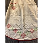 Vintage Handmade Cross Stitch Embroidered Pinafore Apron White Red Floral Pocket