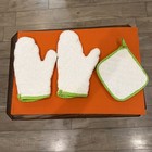 Set Of 3 Retro Vintage 70   s Terry Cloth Potholders 2 Hand Mittens   1 Flat 