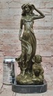 Bronze Lady With Loyal Dog Sculpture On Marble Base By Aldo Vitaleh