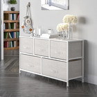 Stylish 5-drawer Storage Chest With Fabric Bins And Wood Top  Light Gray