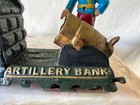 Vintage Cast Iron Artillery Bank Mechanical Coin Bank Soldier Cannon Working 7 5