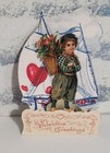 4  Antique Germany Foldout Ship   Boy Valentines 3d Diecut