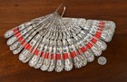 Early 20th Century Filigree Silver   Red Silk Bris   Hand Fan 23 Sticks 398 Grams