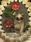 Mid Century Modern Vintage Metal Wall Art Oval Owl Floral 10 3 8    X 12   