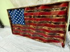 American Rustic Flag Hand Painted  Stylish Wavy Designed Antique Wooden Engraved