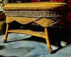 Vintage Mcm Oval Wicker Rattan 2-tier Coffee Table Bamboo Coastal Rare Design