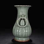 10 6  Antique Song Dynasty Porcelain Longquan Kiln Cyan Glaze Double Ear Vase