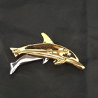 Swarovski Crystal Dolphin Brooch Pin  Crystal Accented Gold Tone