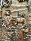French Antique Architectural Romantic Peasant Scene Carved Wood Wall Panel 19th
