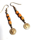 Yellow Antique African  Venetian Trade Bead   Napoleon Gp Brass Dangle Earrings
