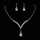 Elegant Clear Rhinestone Crystal Necklace Earrings Set Bridal  Silver White
